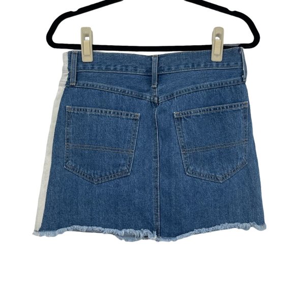Just Black SZ Medium Two Tone Distressed Jean Denim Skirt Fringe Raw Hem Women's - Picture 2 of 7